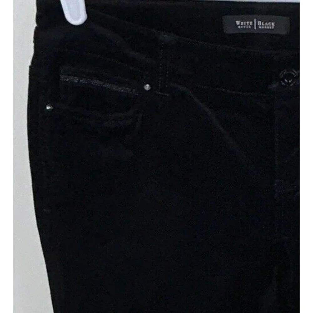 White House Black Market Womens Velvet Pants Size 2R Black Slim Leg Embellished